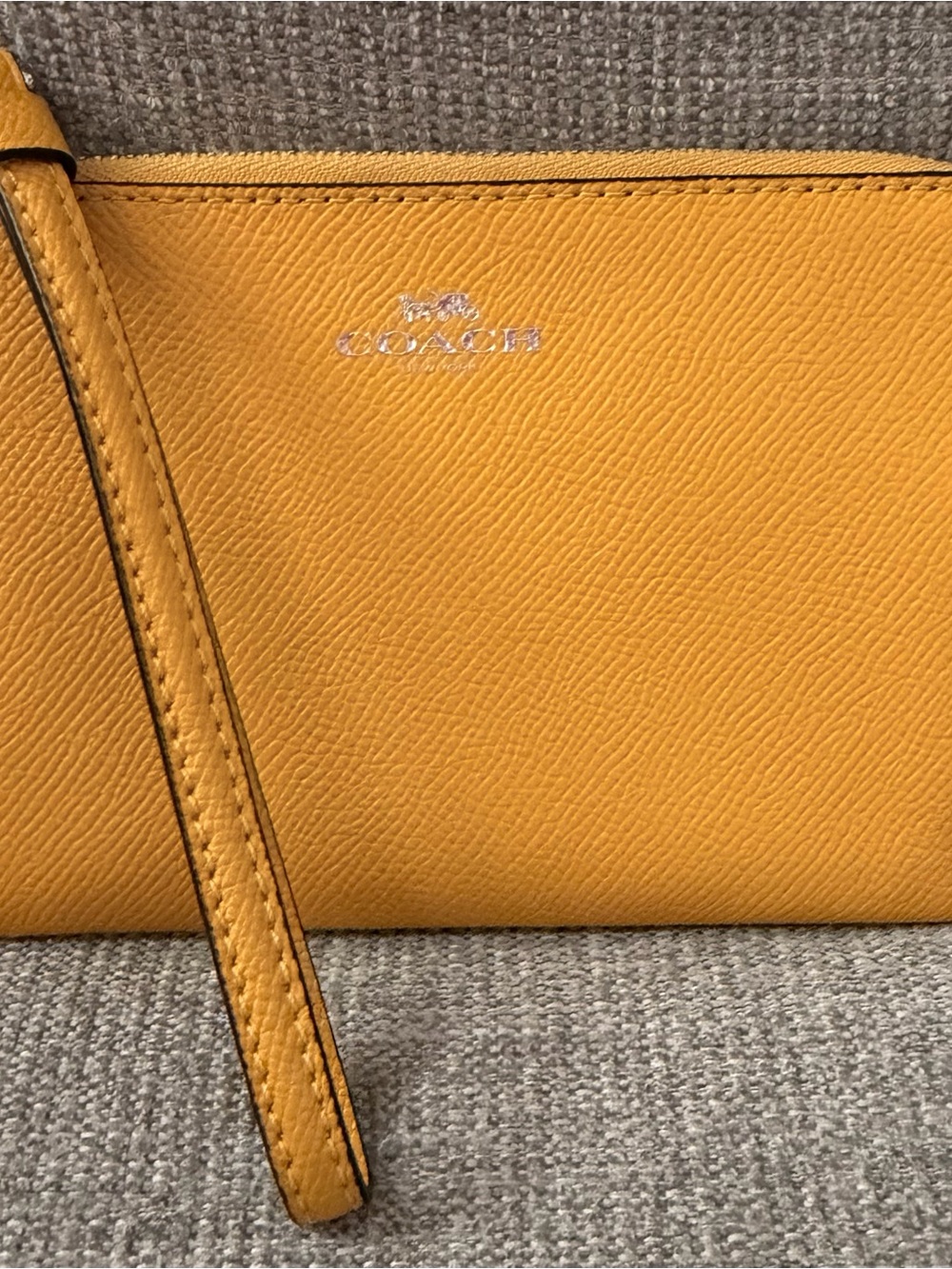 Coach Yellow Pebbled Leather Wristlet with Strap